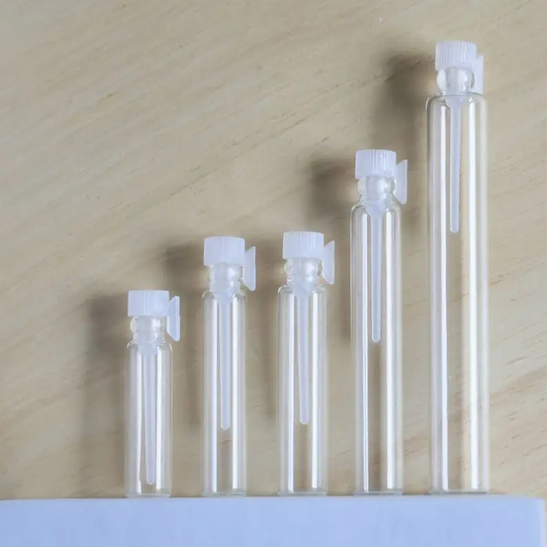 Factory Stock 1ml 2ml 3ml 5ml Clear Empty Tester Mini Sample Traveling Tube Glass Perfume Drip Vials Bottle with Plastic Stopper