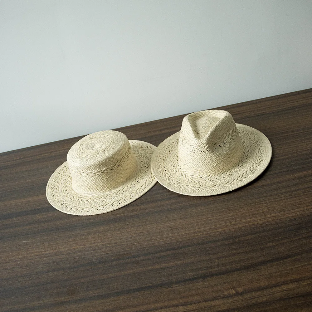 2024 Wholesale Spring Summer New Fashion Casual Hand-Knitted Wheat Pattern Wide Eaves Flat Straw Outdoor Sun Protection Hat