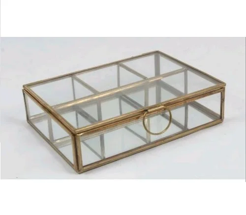 Unique Square And Brass Gold Mirror Box Trinket Packaging Jewelry Organizer Glass Box Wedding Decoration Glass Brass Jewelry Box