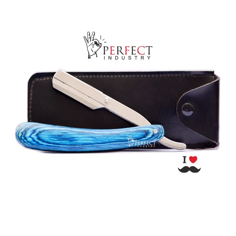 Blue color Wood Handle barber Razor / Personal touch salon shaving razors for men with case / razor with wooden handle