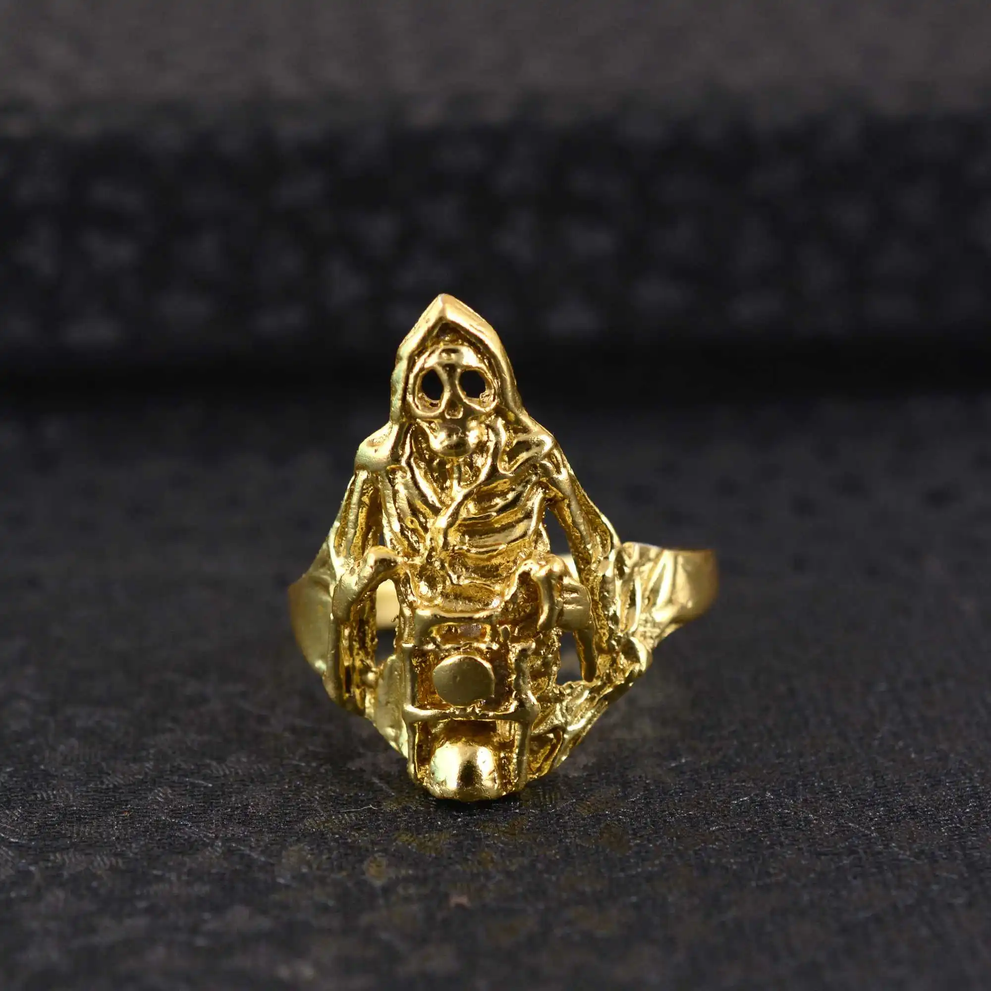 Brass or 18k Gold Plated Hollow Polyhedral DND  Dungeons and Dragons Metal dice with 3D Skull Rings