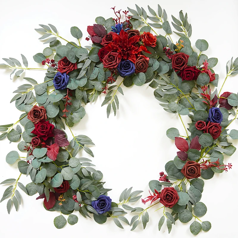 Artificial Eucalyptus With Rose Table Flower Hanging Rattan Backdrop Table Flower Garland for Wedding Table