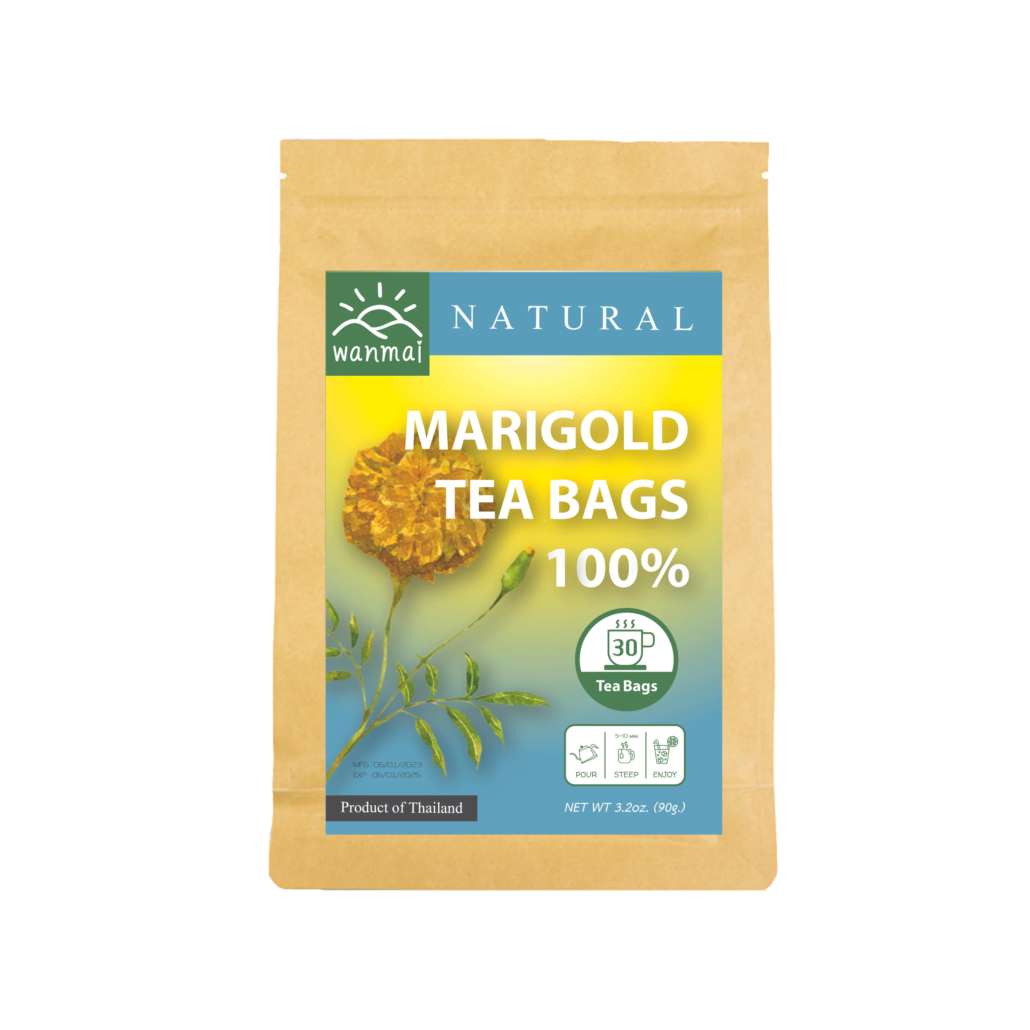 WANMAI29 Marigold Tea Supports Vegan and Ketogenic Diets 100% Real Herb in Kraft Steeping Bag