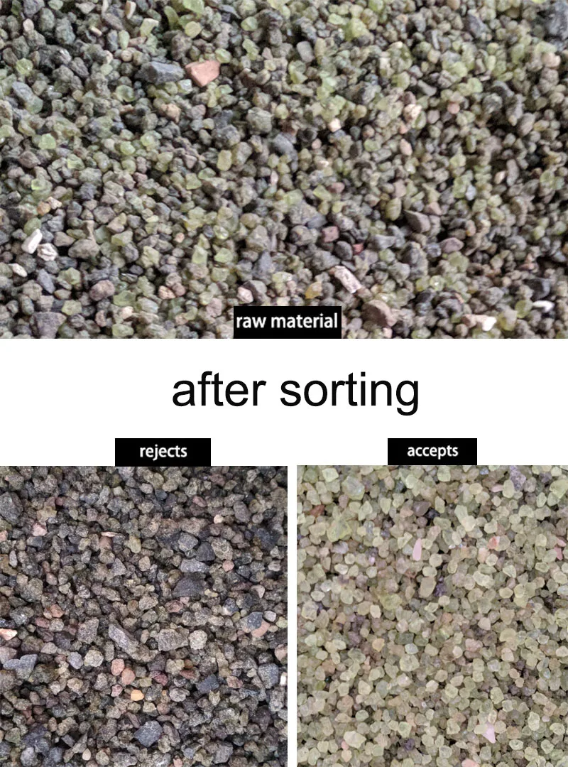 Industrial color sorting machine Color sorting of ore/quartz to improve the quality of the mineral