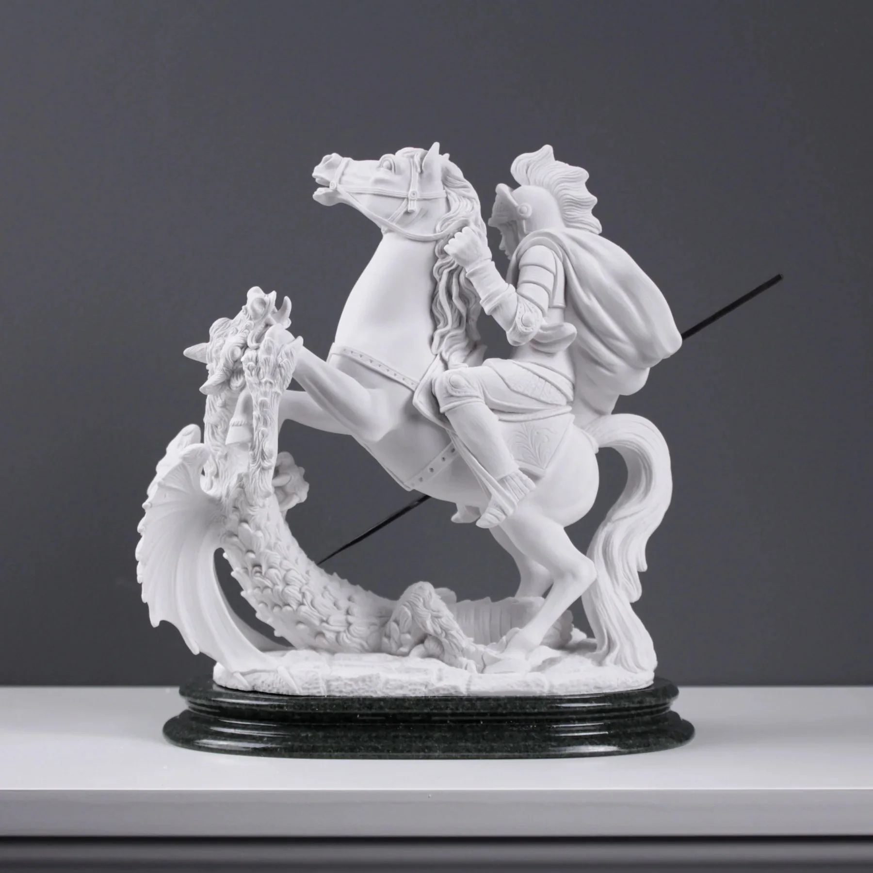 High-Quality Large Marble Statue Saint George Killing Dragon Sculpture