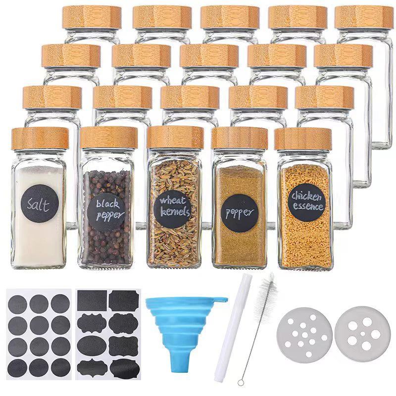 4oz Seasoning Containers Glass Spice Jars with Bamboo Lids Spices Container Set Seasoning Organizer 120ML Spice Jars with Label