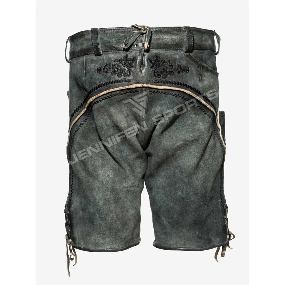 Popular Fashion Bavarian Men Lederhosen Short Cowhide Suede Leather Front Embroidery Sides&Backside Pockets With Belt Loops