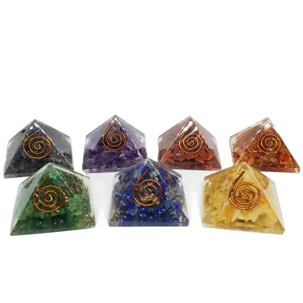 Seven Chakra Orgonite Pyramid Set for Meditation Reiki Infused Healing Crystals Energy  Aura Balance