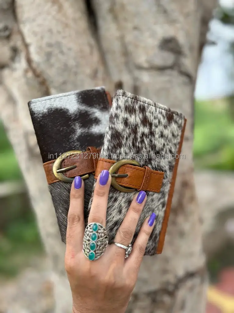 New Real Handmade Hair On Hide Wallets for Women Slim Wallet Bifold Leather Snap Fur Clutch Purse Real Cow Hide Fur Purse Wallet