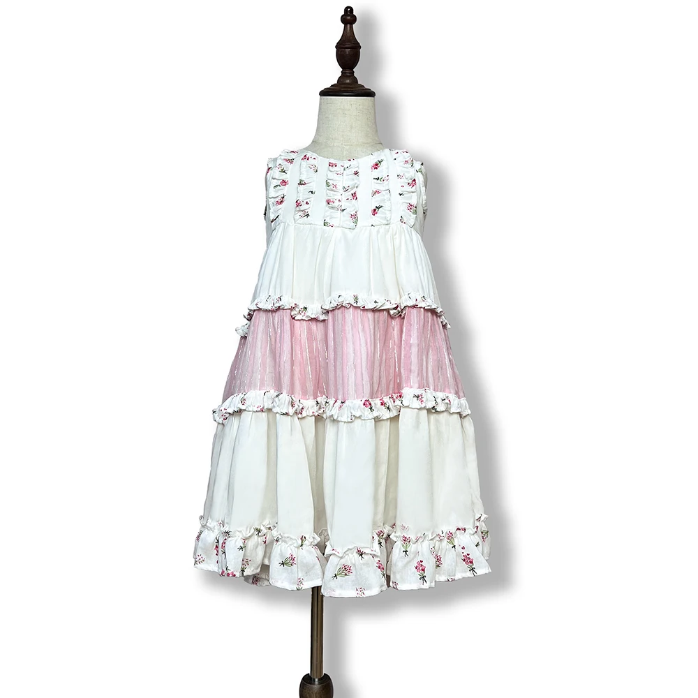 dress for kids girls 2 to 14 years old White and pink soft dress pink shining chiffon dress for kids