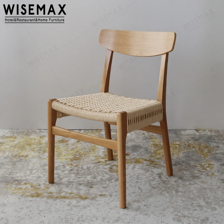 WISEMAX FURNITURE Solid Ash Wood Rattan  Dining Chair Classic Design Armless Woven Rope Dining Chair Sillas for Sale