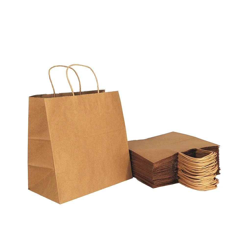 wholesale customized you own logo bolsas de papel brown kraft paper bags with twisted flat handles from China supplier