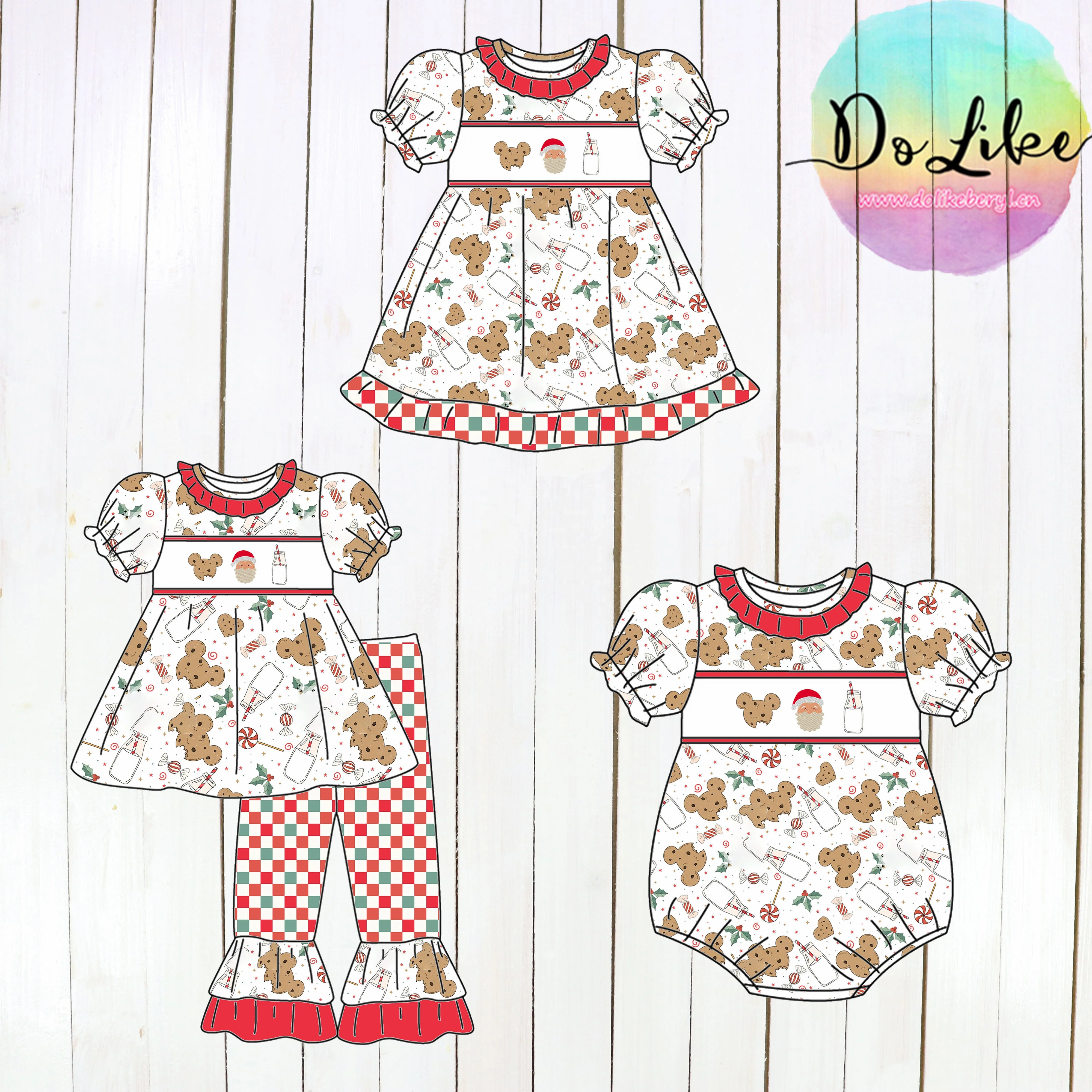 Kids clothing Christmas girl outfit custom printed baby rompers ruffles two piece girls clothing sets