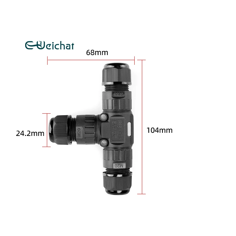 E-weichat 2/3/4 PIN T Shape Wire Connector IP68 Waterproof External Electrical Power Cable Connector, M20T Easy Installation