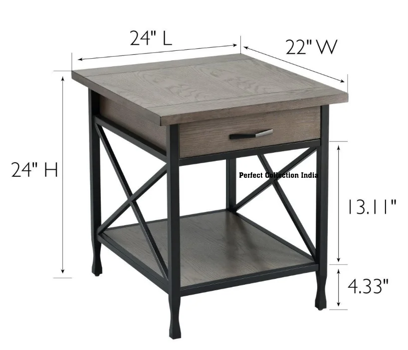 X Design Modern Style Smoke Gray Side Table with Drawer for Home Living Room Hotel or Bar-Featuring USB Charging Ports