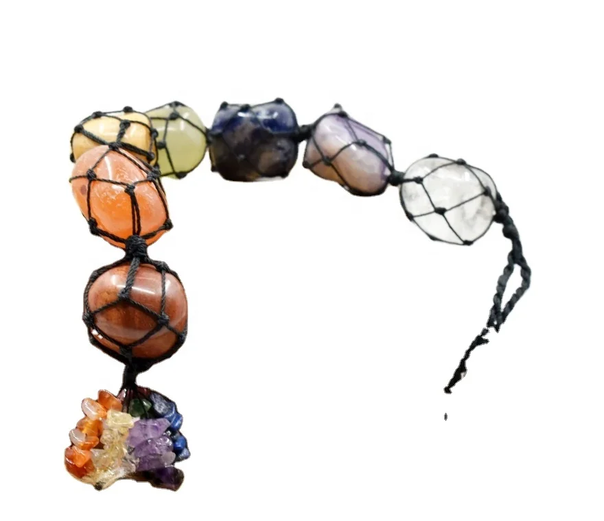 New Seven Chakra Tumbled Stone Car Hanger With Chips Tassel Seven Chakra Tree of Life Crystal Hanging Dream Catchers