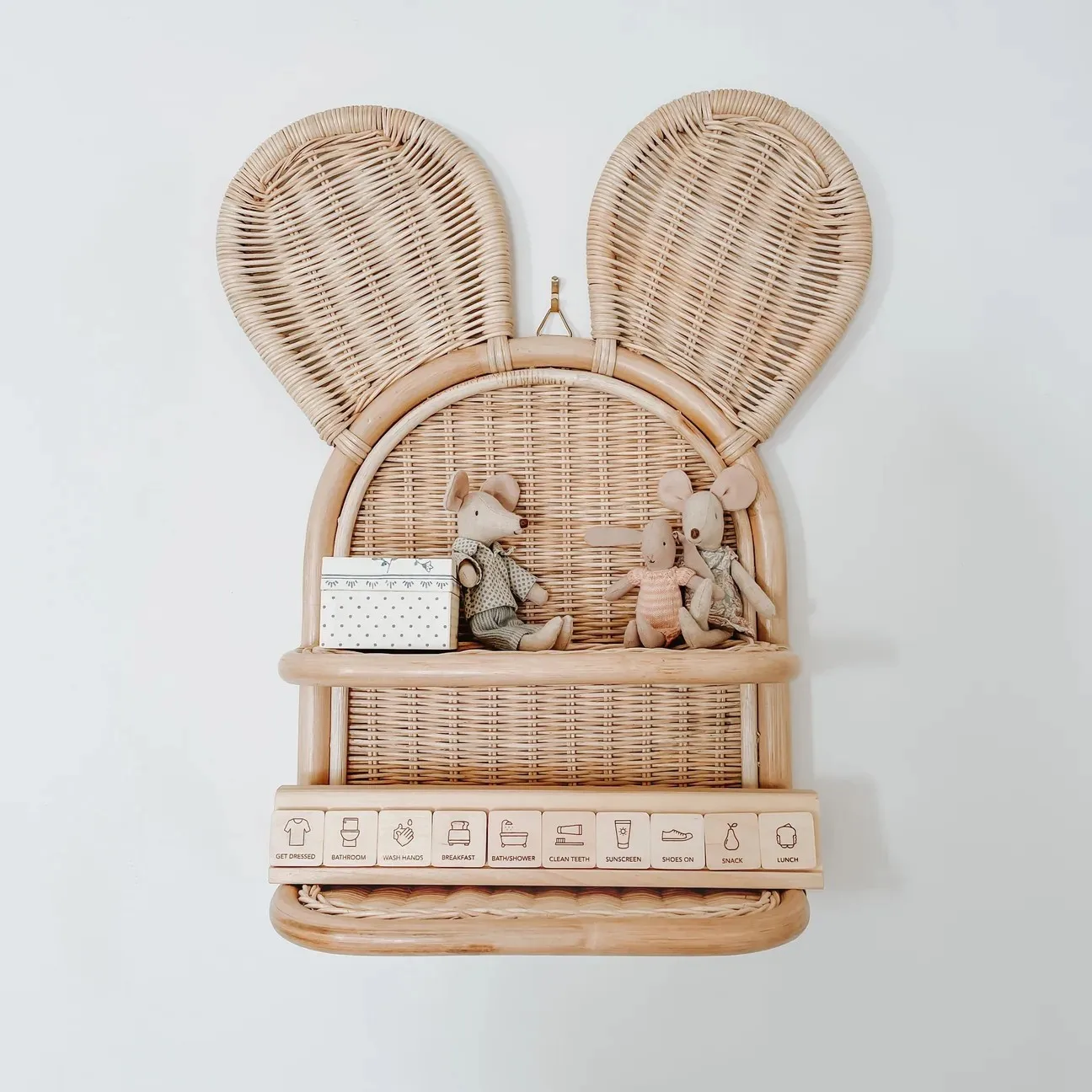 Kids room decoration baby nursery bedroom decorative wall hanging shelf natural rattan rack shelves