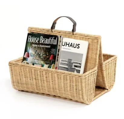 New Product Ideas 2024 Rattan Magazine Rack Magazine Holder With 2 Compartments For Office Decor