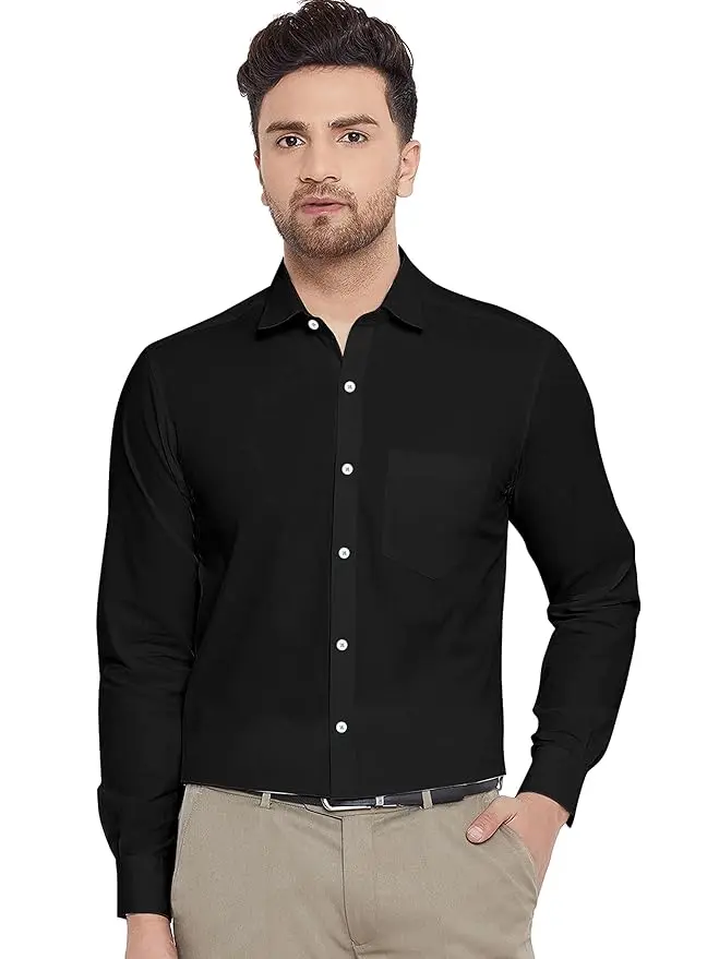 High Demand Black Polycotton Formal Shirt for Men New Design with Stripe Pattern for Office Wear Direct Export from India