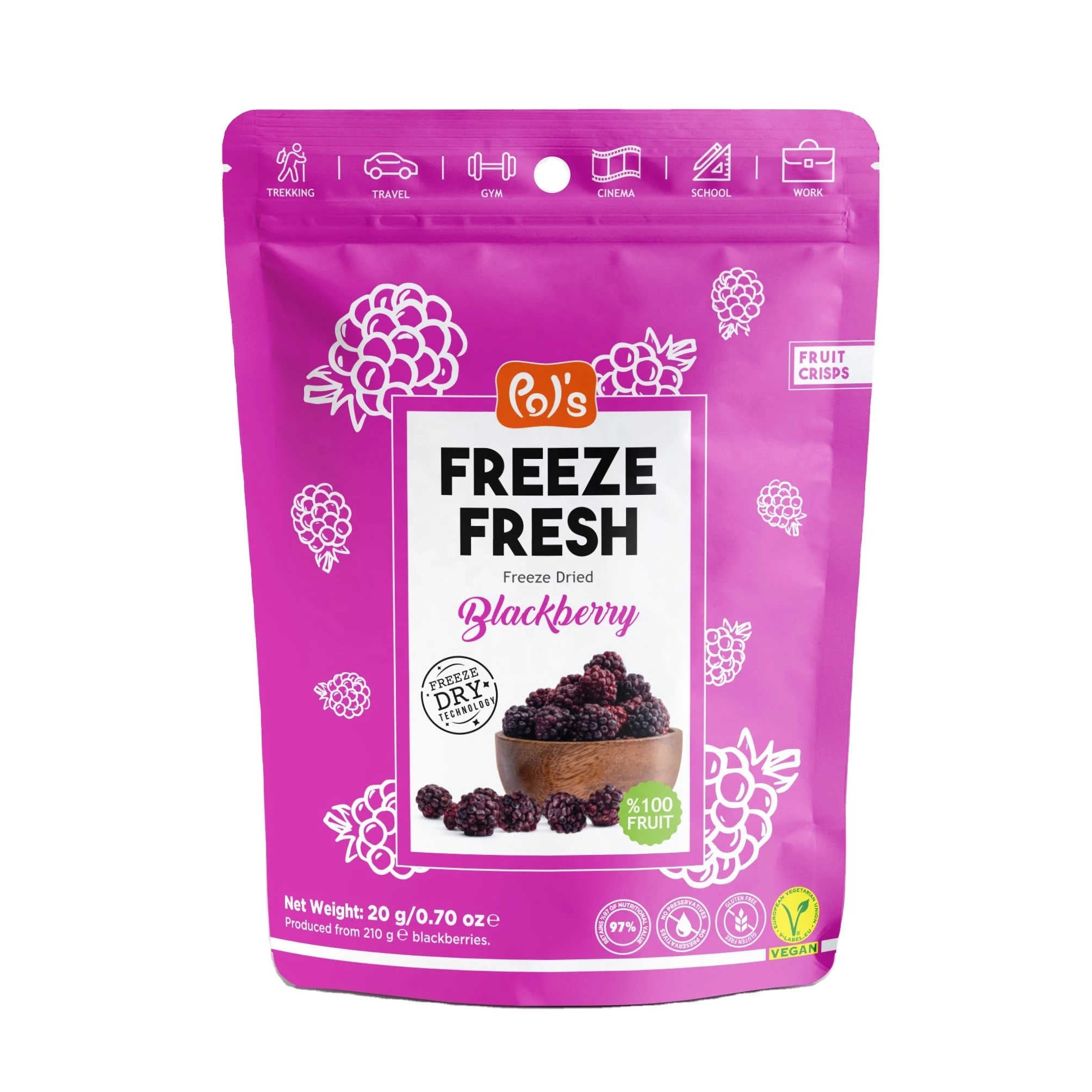 Organic Natural Gourmet Level Fresh Freeze Dried Blackberry Best Selling Grade Pure Fruit Healthy With 20g Packaging
