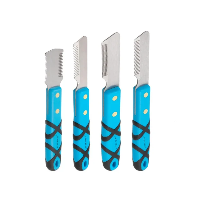 Wholesale Stripping knifes Set 4pcs Pet Grooming Scissors Grip Handle Dog Carding Comb Fox Cat Coat Rakes Stripping Terriers