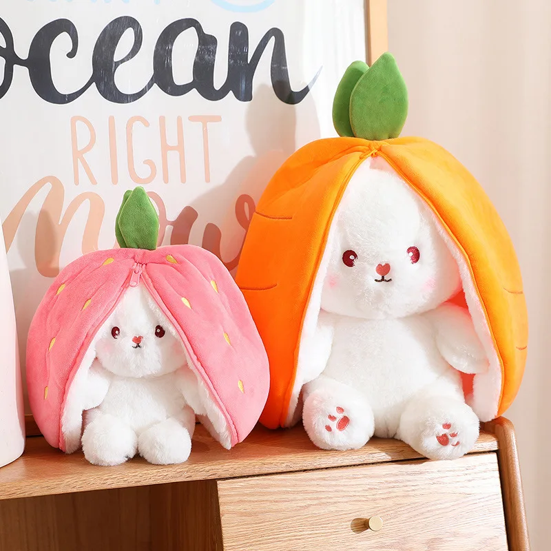 Cute play hide-and-seek strawberry bunny plush toys rabbit doll stuffed animals for kids