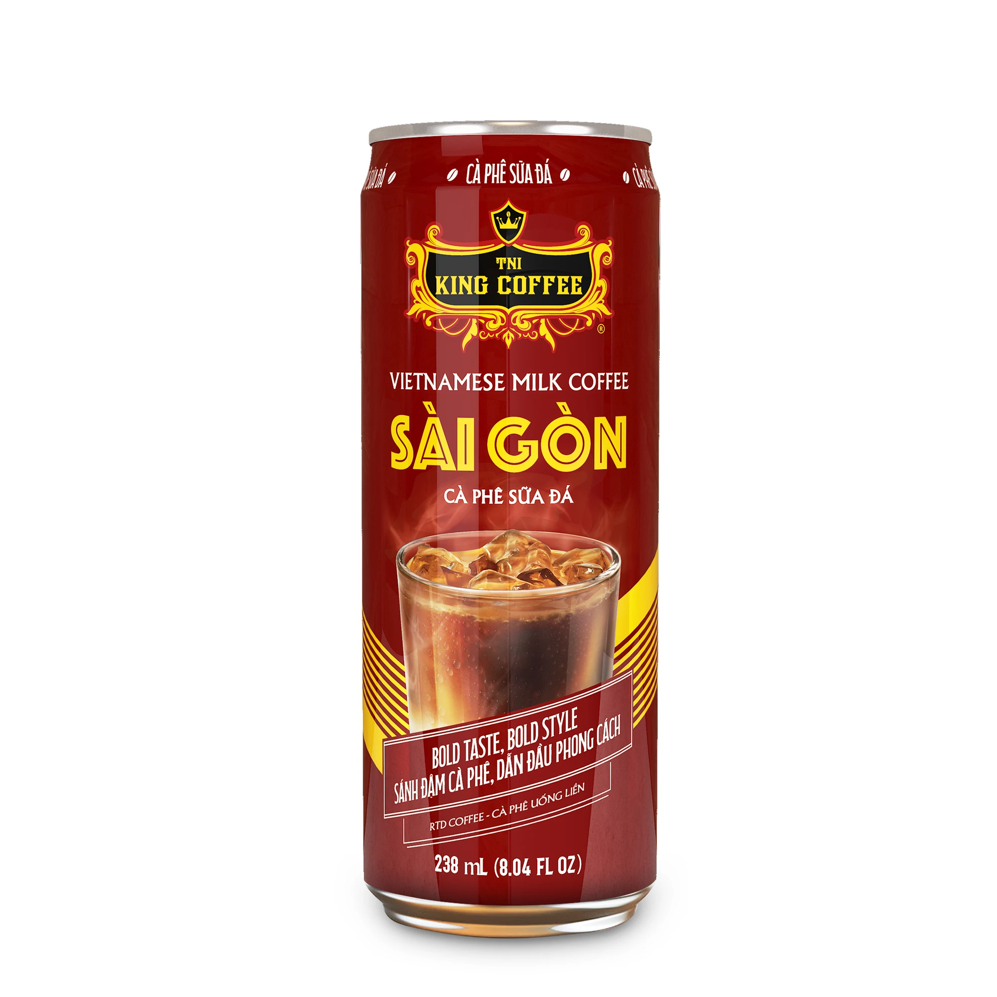 KING COFFEE - Vietnamese Iced Milk Coffee in Can (Ca Phe Sua Da Sai Gon Truyen Thong Dong Lon) Famous Vietnamese Coffee Brand