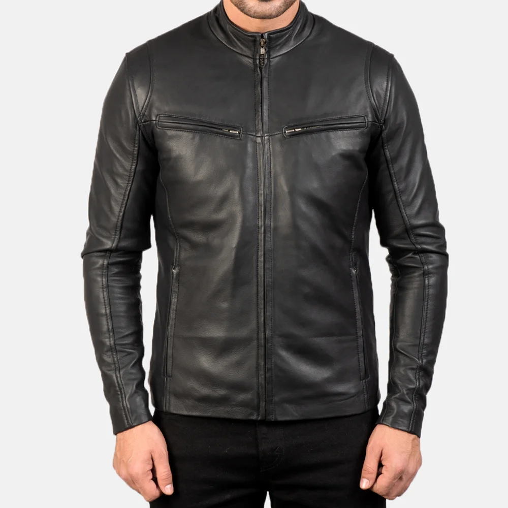 Мужская кожаная куртка с 4 карманами