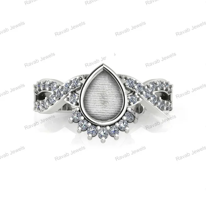 Gold Plated Sterling Silver Semi Mount Ring 6x8mm Pear Empty Blank Mountain 18k DIY Base Setting Bezel Without Stone For Inlay