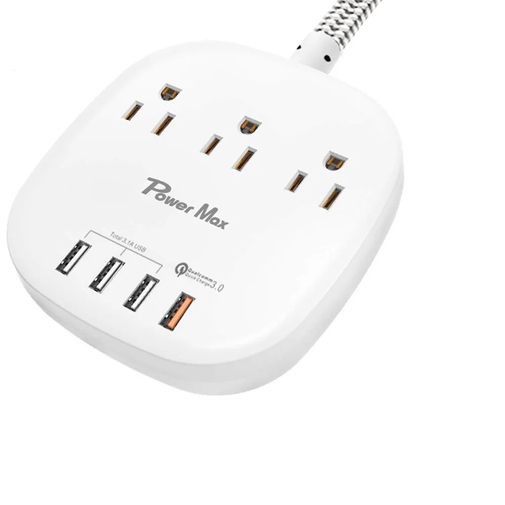 3 way +4 USB ports extension power strip with 5V / 4.5A / 22.5W Total USB output