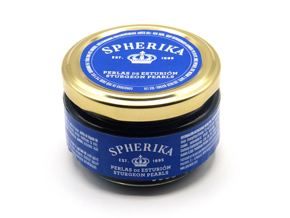 Sturgeon Pearls - Spherika 100g Sturgeon roe substitute glass jar garnish topping Japanesse recipes sushi Spain European Union