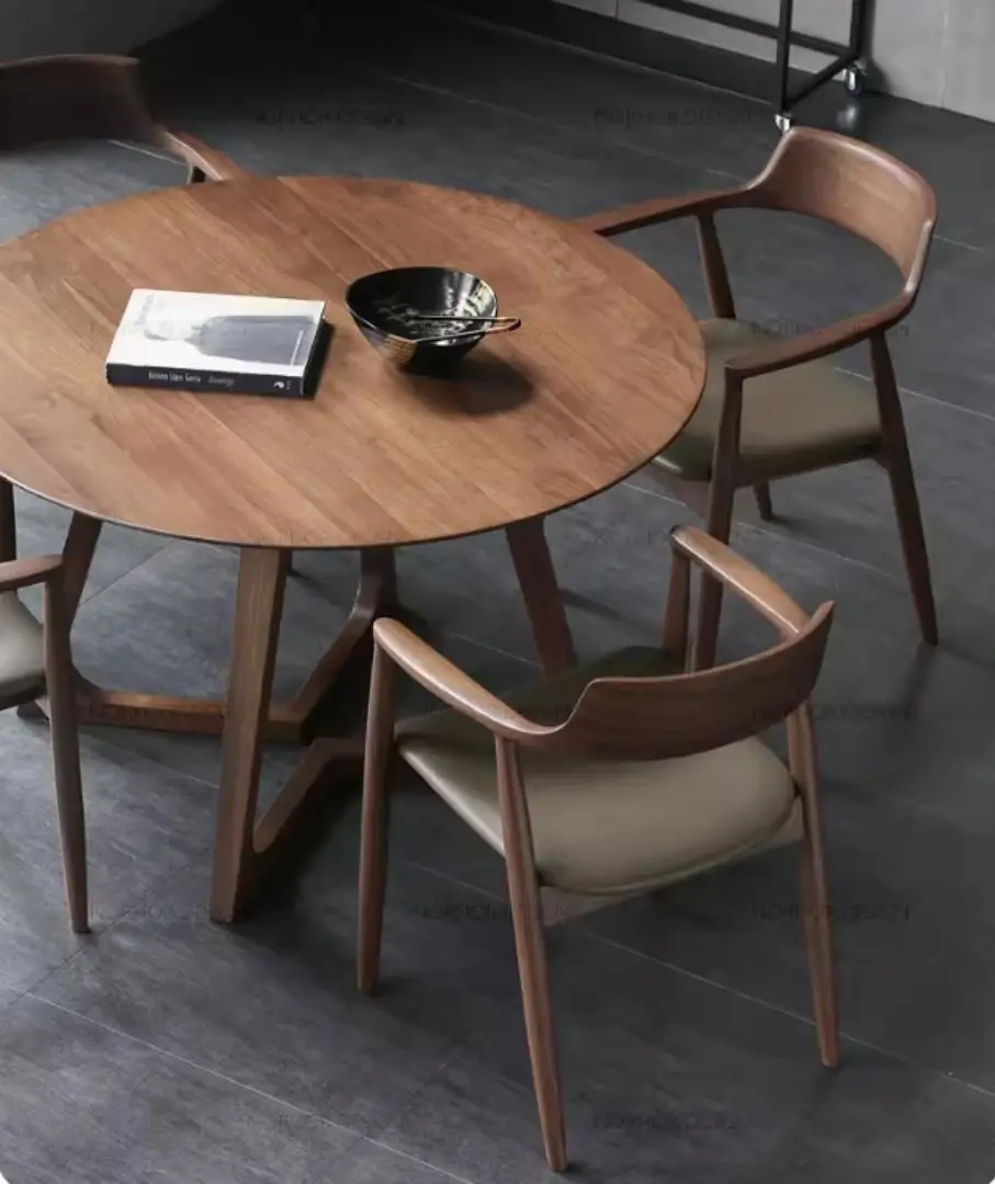 Scandinavian Design Hiroshima Solid Teak Wood Dining Set Walnut-Colored Table and Chairs for Kitchen and Dining Room Furniture