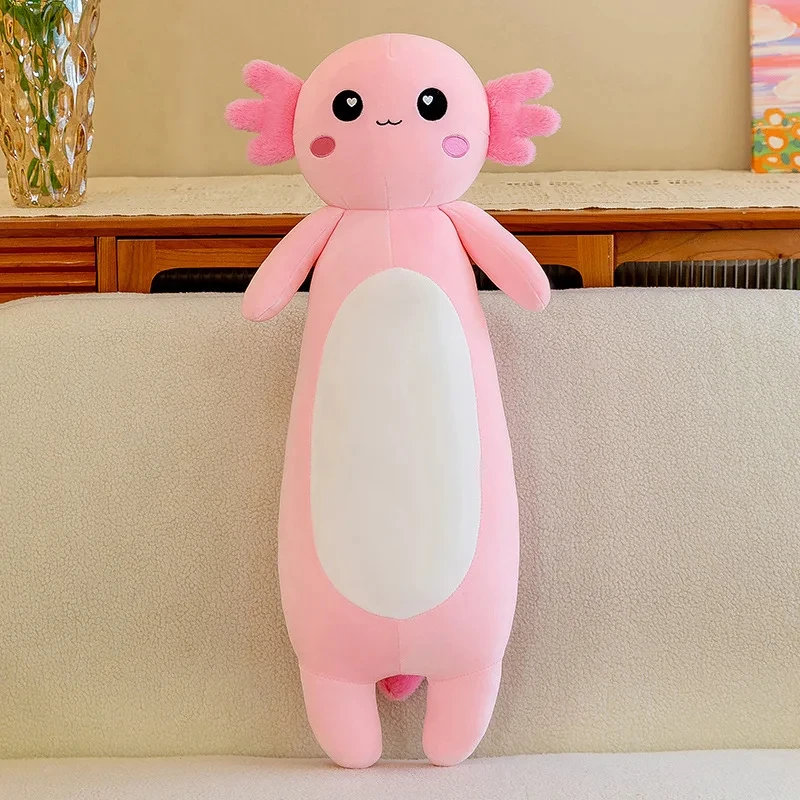 New Long Body Cute Axolotl Plush Throw Pillow Soft Axolotl Plushie Gifts Boys Girls Pink Stuffed Animal Axolotl Plush Toy