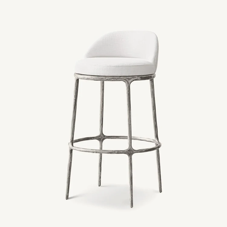 THADDEUS Customize Size  Frame Hand Hammered Finishes Bar Chair Fabric Bar and Counter Stool