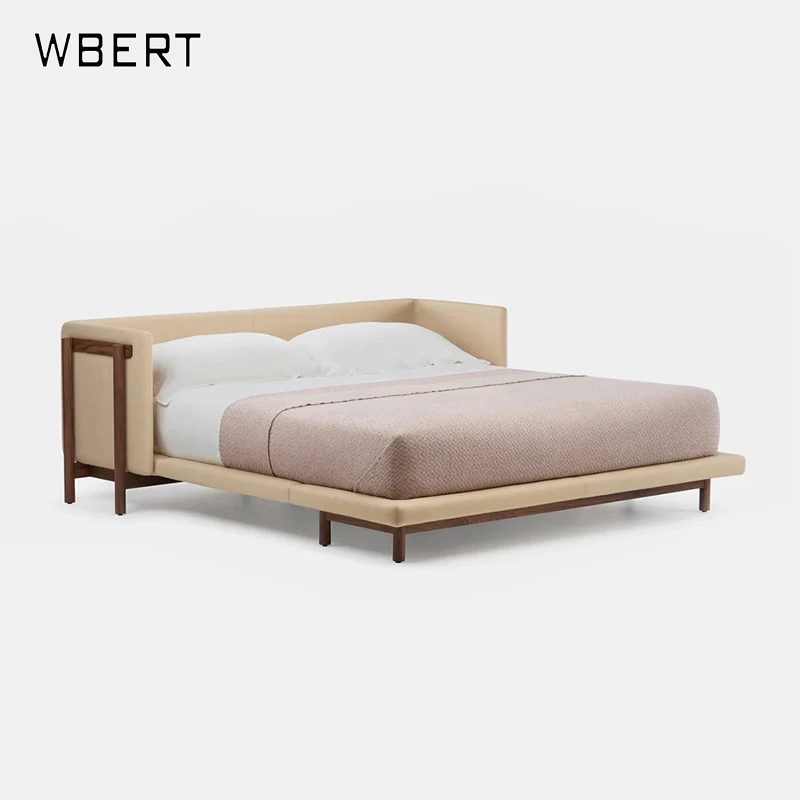 WBERT Nordic Expression Italian Simple Morenburg North American Black Walnut CAR Leather Soft Back Solid Wood Double Bed