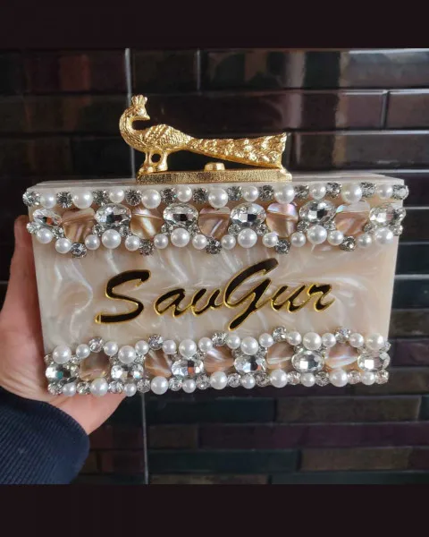 Women Acrylic Evening Clutch bag Glitter Marble Look Purse Handbag for Wedding Cocktail Party