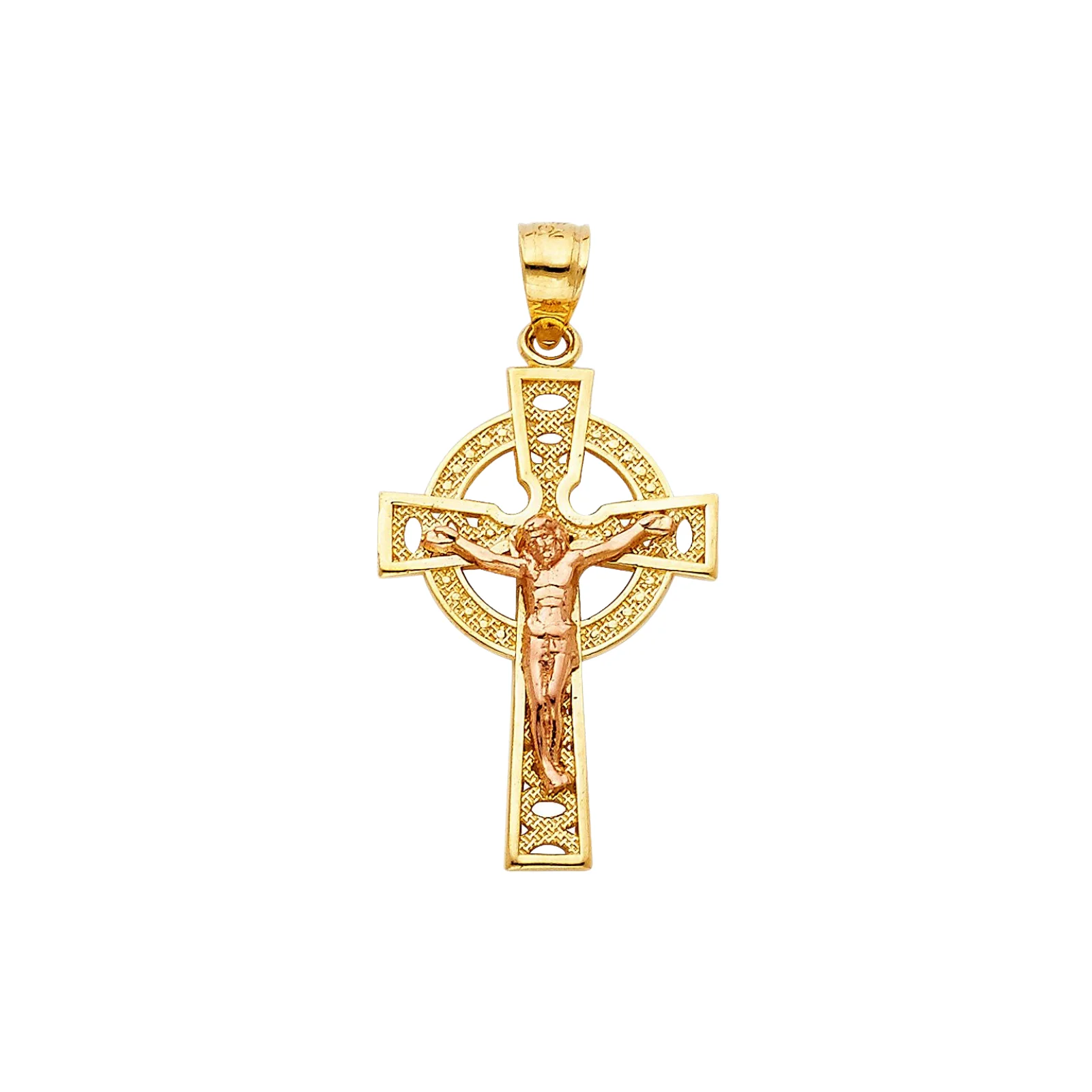 Elegant 14K Two Tone Rose and Yellow Gold Plated Crucifix Cross Pendant High Quality Catholic Charm for All Genders