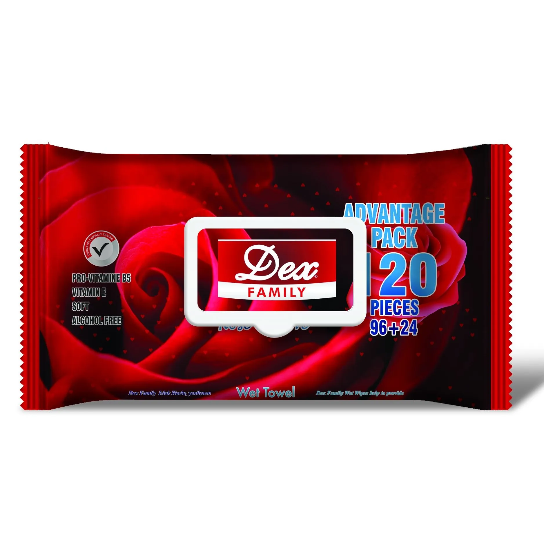 Dex Rose Wet Wipes 120 Pieces Advantage Pack - Paraben & Alcohol Free Soft Touch Vitamin E & Vitamin B5 Wet Towel Wholesale