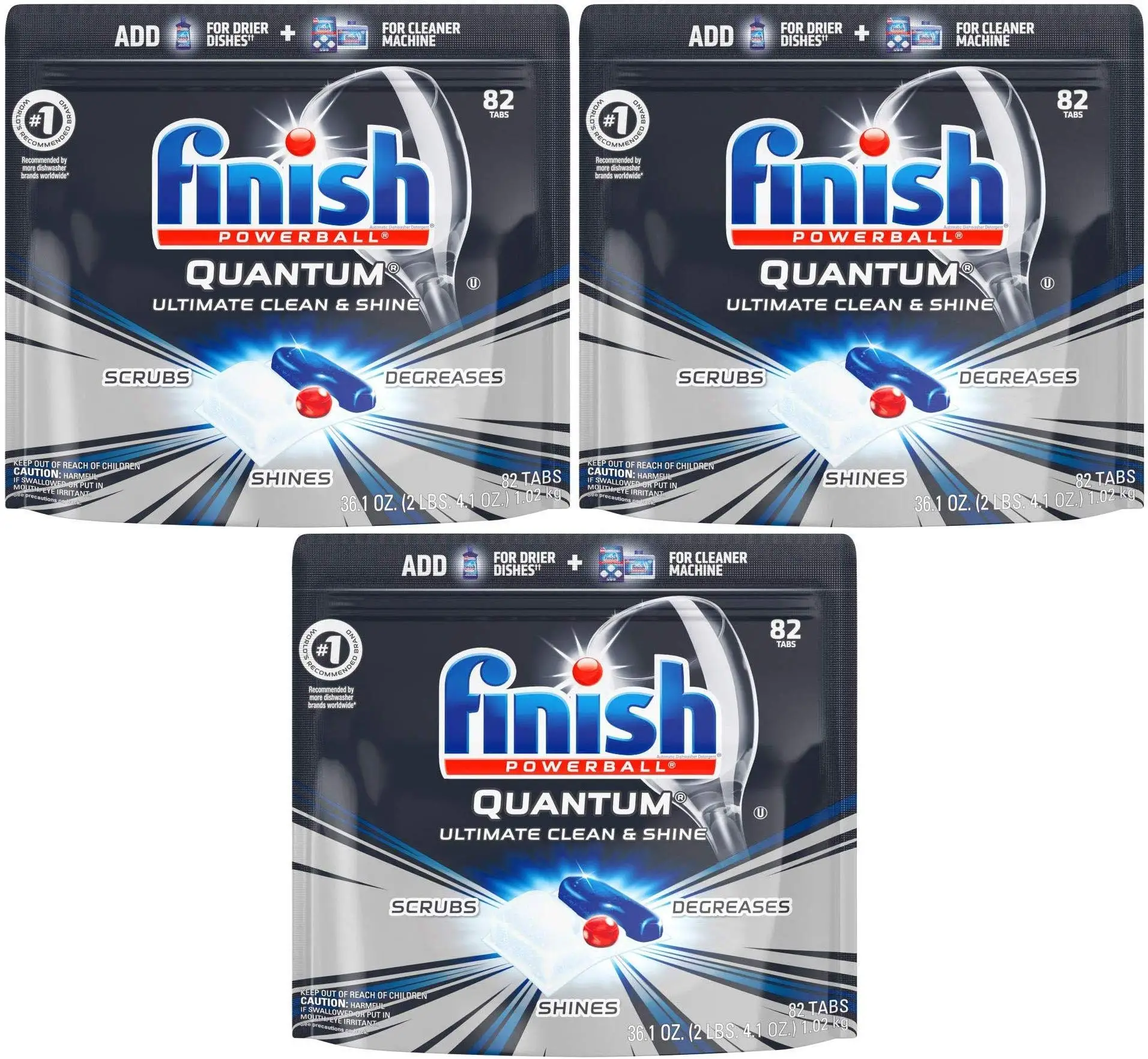 Finish - Quantum - 82 Count - Dishwasher Detergent - Powerball - Ultimate Clean & Shine - Dishwashing Tablets - Dish Tabs, Pack
