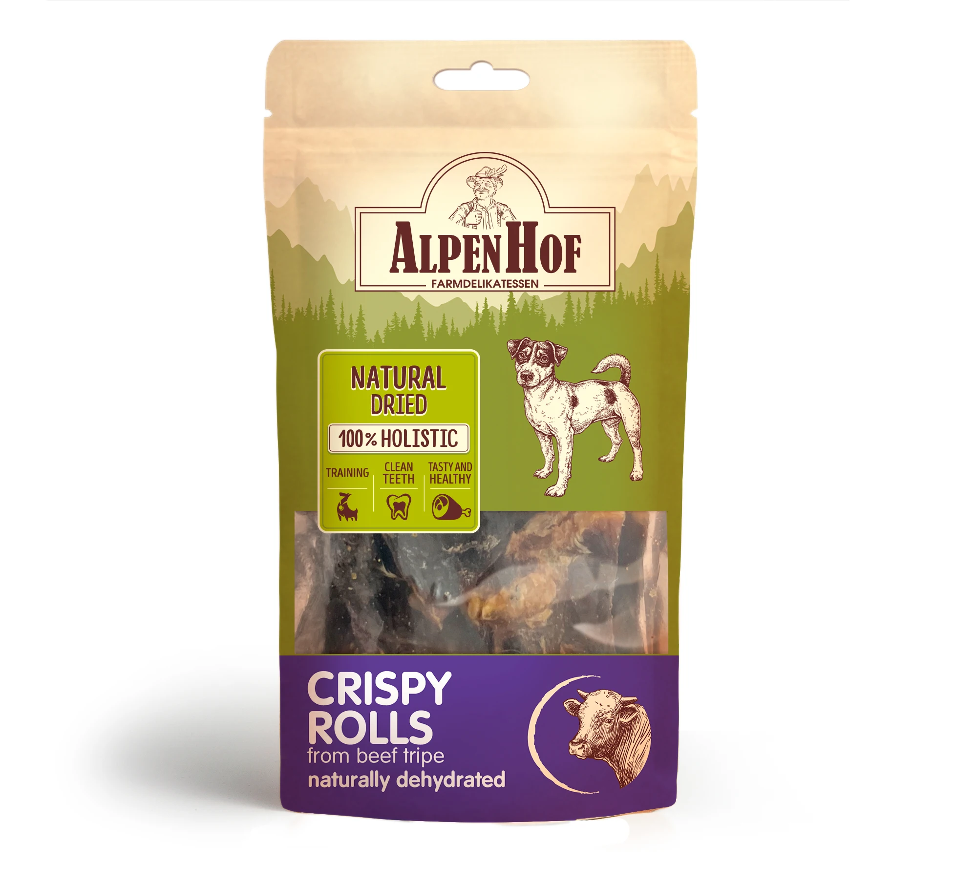 AlpenHof Crispy beef tripe rolls for small dogs 20g. Highest Class Product 100% Natural Meat