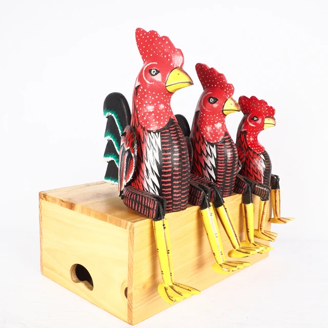 Wholesale Custom Handmade Sitting Rooster Wooden Figurine Home Decoration, Wooden Home Decoration Custom Model Animal