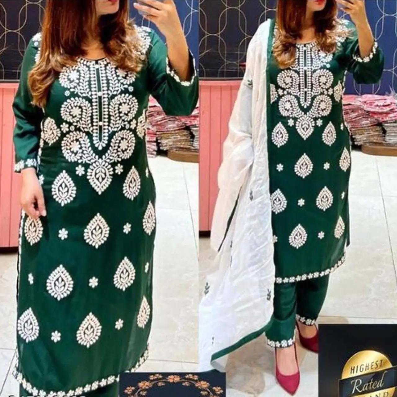 HEAVY RAYON COTTON FABRIC WITH CHICKEN KARI STYLE EMBROIDERY WORK KURTIS