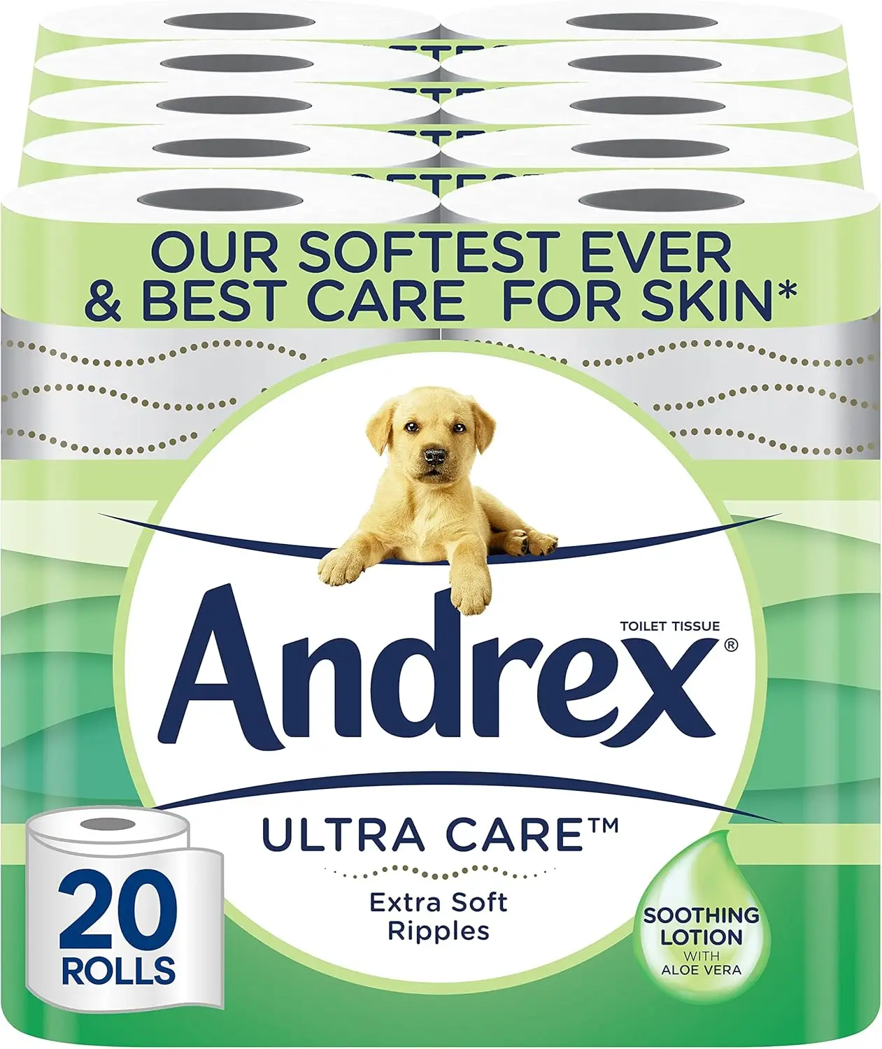 Andrex Gentle Clean Perfect Pull Toilet Tissue with Easy Tear Perforations 20 Larger Toilet Rolls Equivalent To 30 Standard Roll