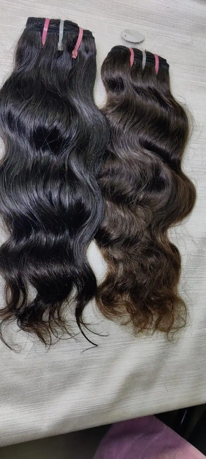 Indian Natural Uncrossed Raw Human Hair Bundles  Indian Machine Double Weft Hair Extensions A1 Grade Brand