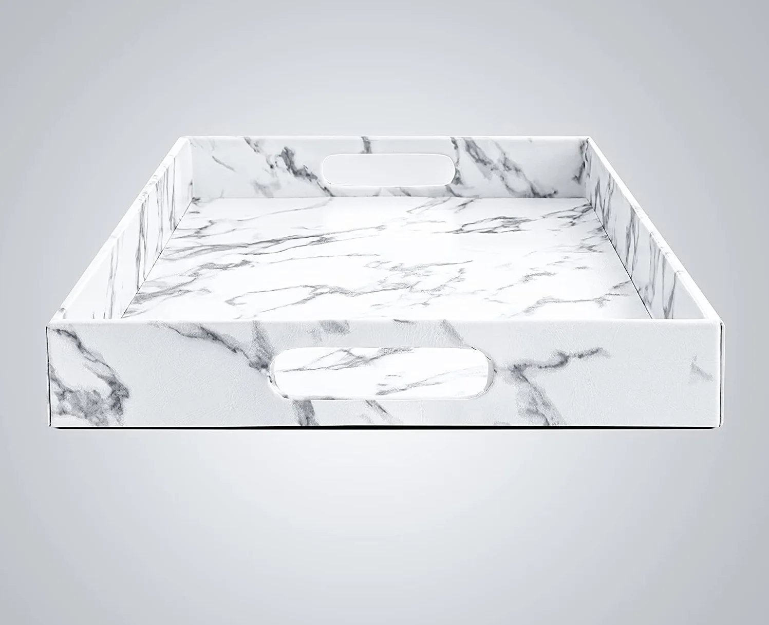 White Marble Decorative Serving Tray with Handles