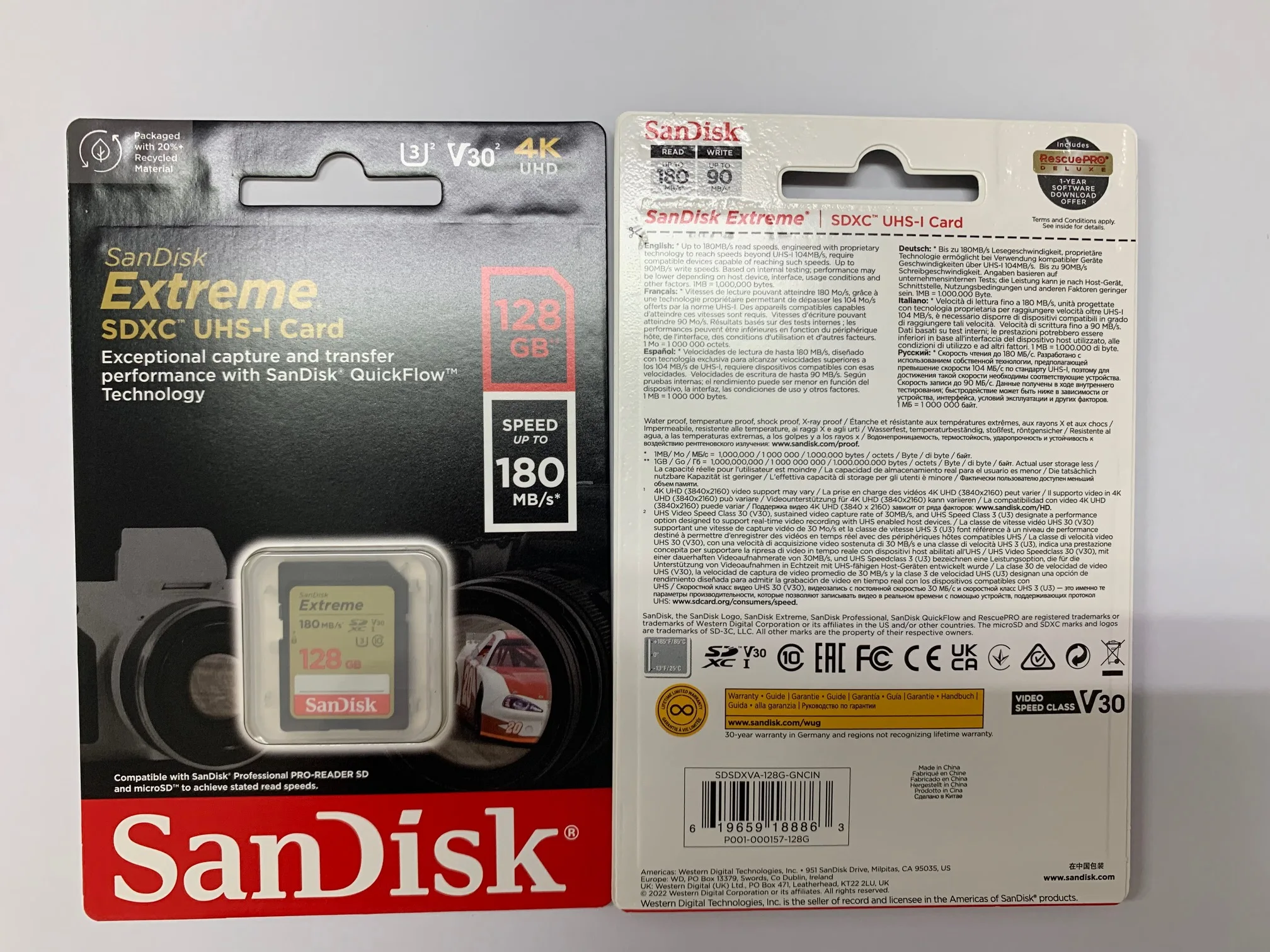 100% original Sandisk SDSDXVA-128G-GNCIN SD Memory Card U3 V30 128GB R180W130