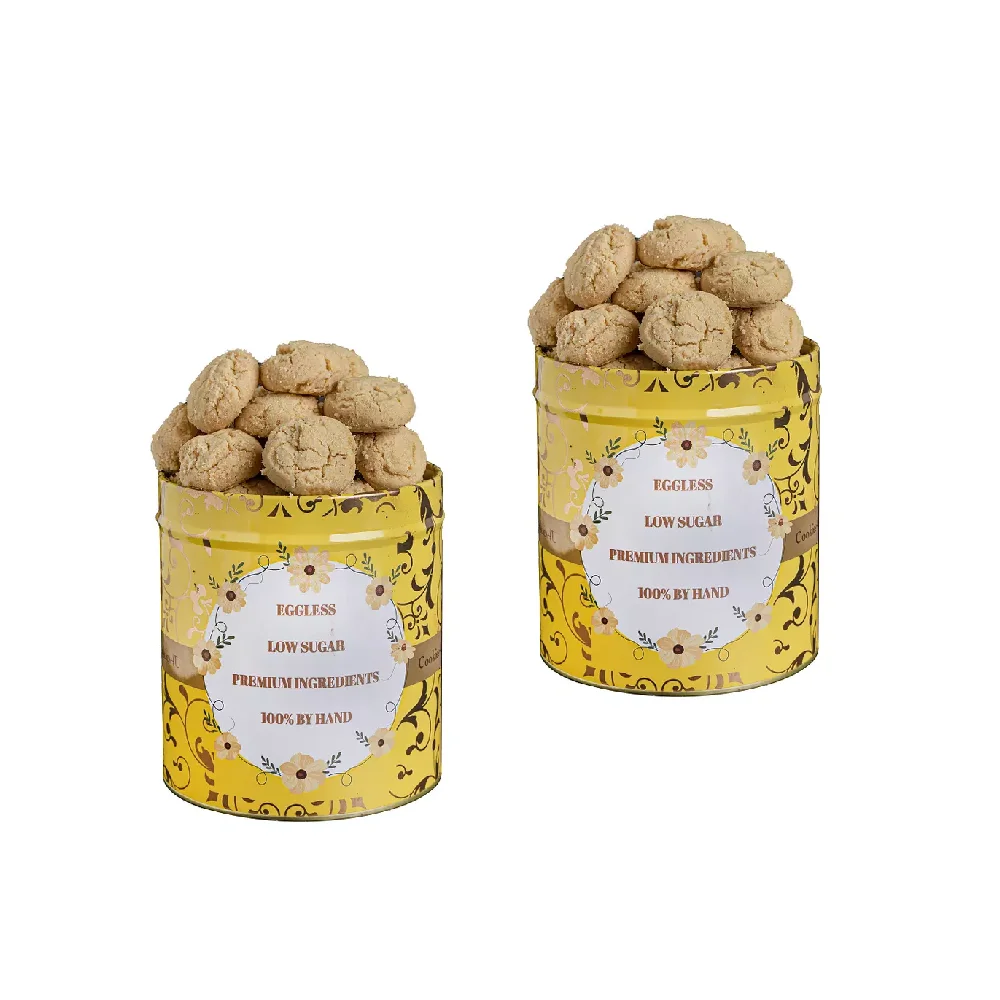 OEM Nutty Flavour Formed Cookies Salty Sweet Soft Eggless Low Sugar Ah Ma Almond Biscuits with Tin Bottle Packaging