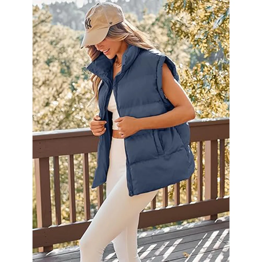 fall winter women clothes coat puffer sleeveless jacket black colour new Women Puffer Vest