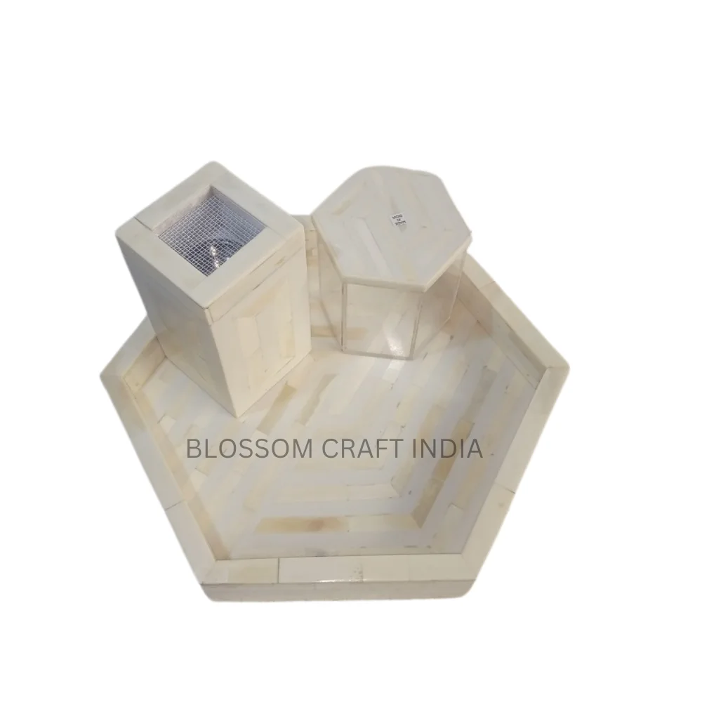 Arabic Collection Bone inlay  serving Tray Incense Oud Burner Mother of pearl inlay Acrylic Box Resin Madkhan set for Gifting