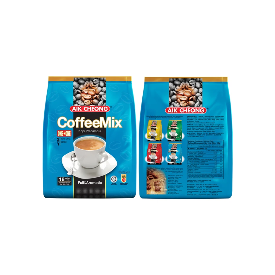 Aik Cheong Coffee Mix One + растворимый кофе без сахара (синий) 15 г x 18s 24 pkts халяльный Сертифицированный приготовленный в Малайзии